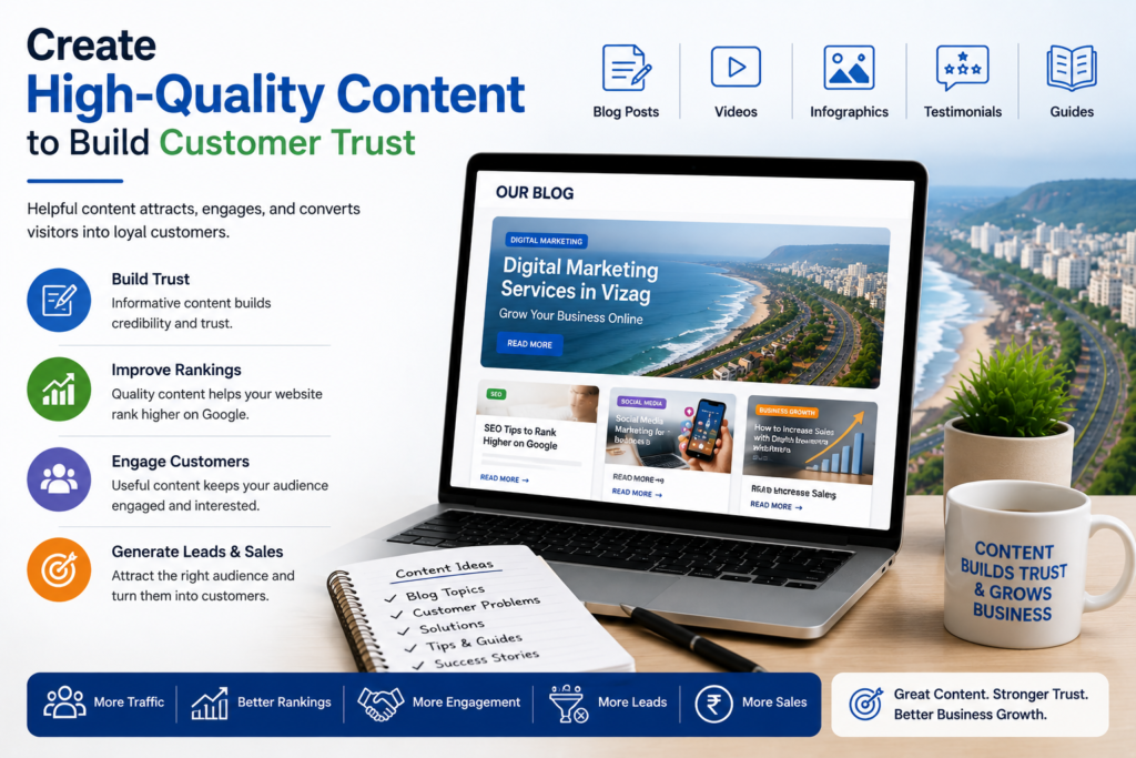 Small businesses in Vizag creating high-quality content to build customer trust, improve SEO rankings, and increase online sales.